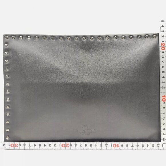 Valentino Garavani oversized black gray gunmetal stud envelope clutch - Picture 2 of 8